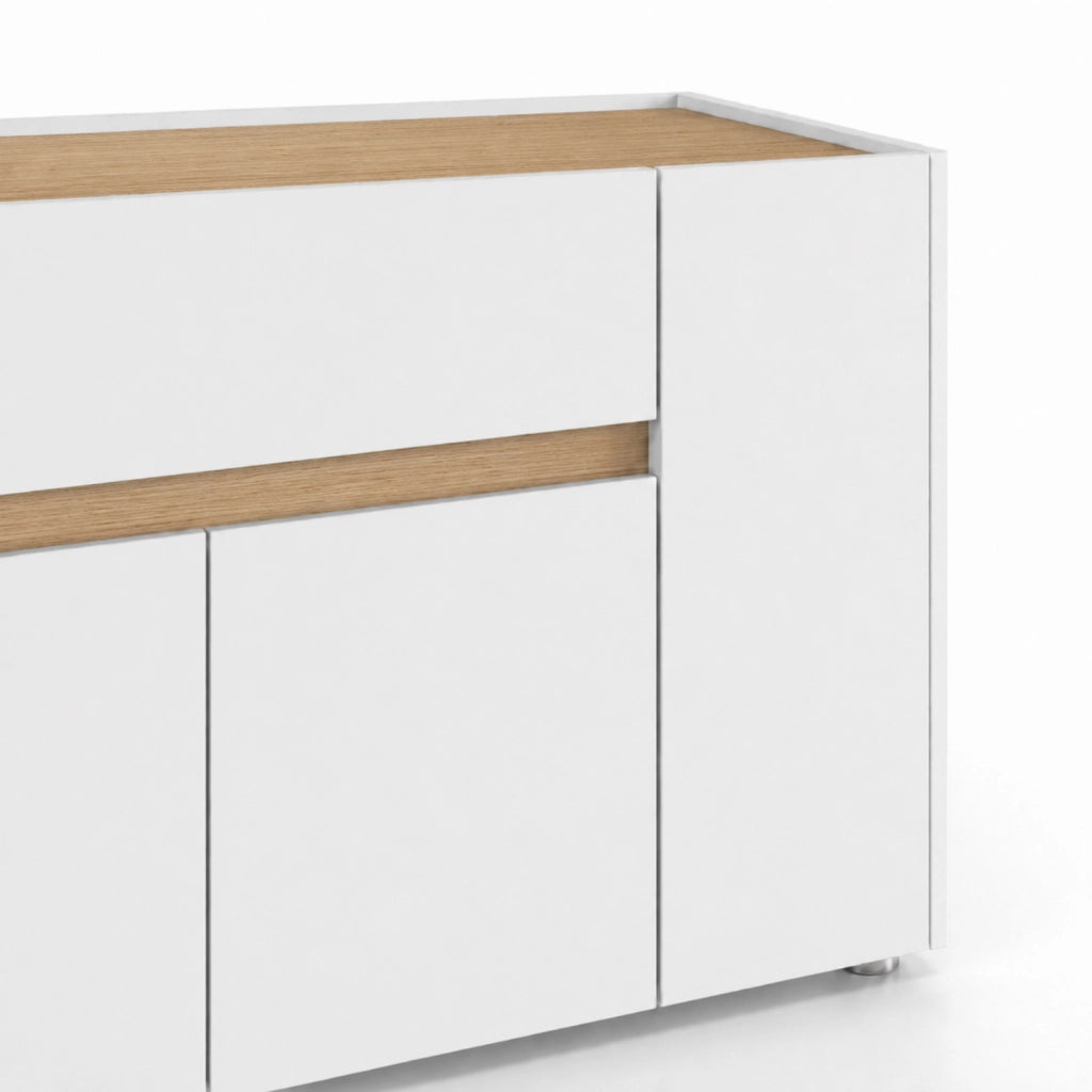 Mobile Madia Moderna Con 4 Ante E 1 Cassetto In Melaminico Contenitore Elegante Per Soggiorno Sala Da Pranzo 170 X 85 X 40 Cm Bianco E Rovere