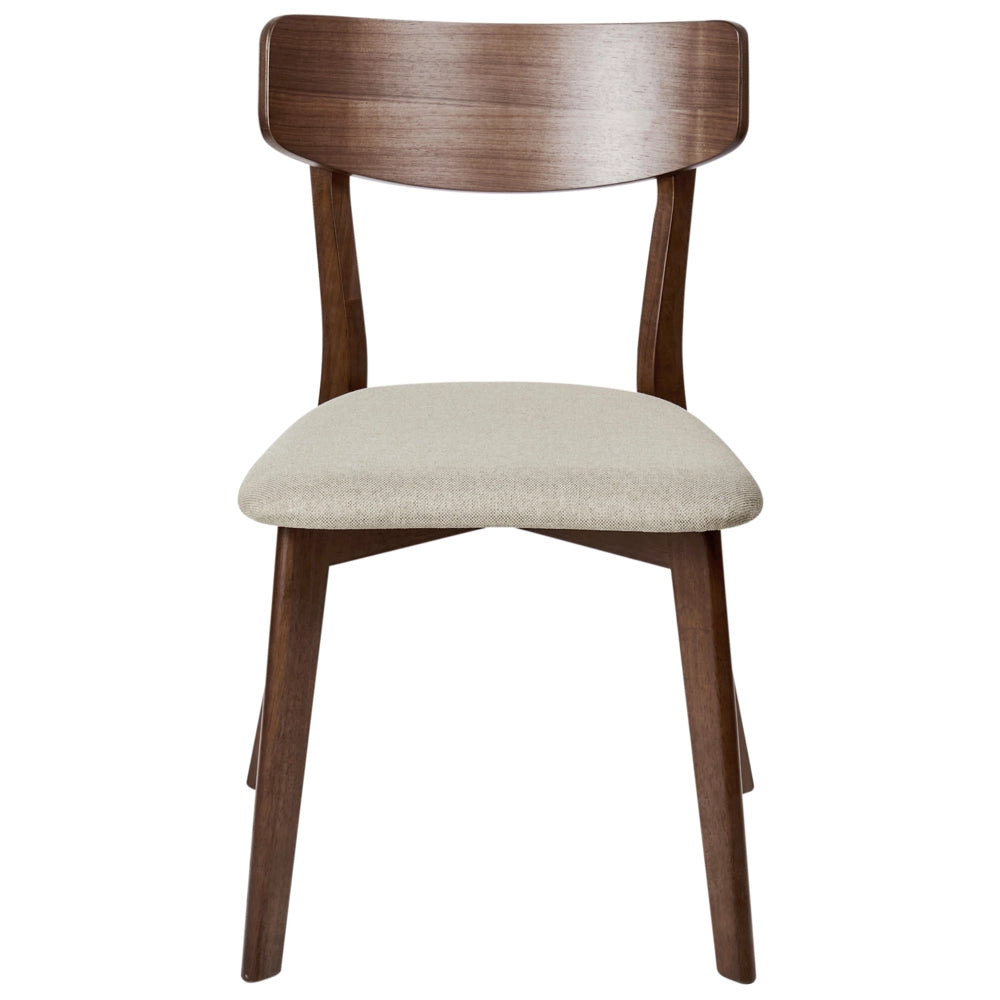 Set di 2 sedie da pranzo con seduta in tessuto beige e struttura in legno massiccio marrone retrò senza braccioli
