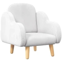 Poltrona per Bambini in Stile Scandinavo con Braccioli a Nuvola in Tessuto Bianco, 46x51x55 cm