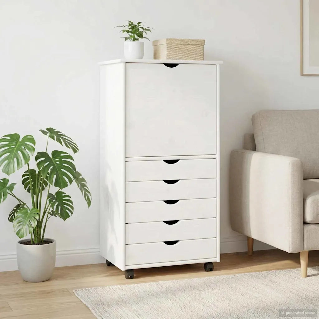 Mobile con Ruote Bianco 53 x 39 x 103 cm Legno di Pino Massello