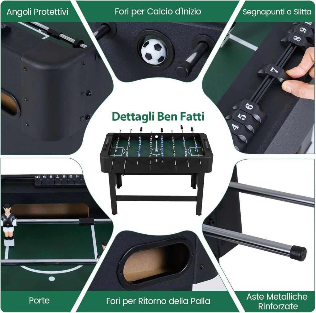 COSYWAY Calcio Balilla, Biliardino con 22 Giocatori, 2 Palline e Contatori, Tavolo da Calcio con 8 Aste per Adulti e Bambini, 119 x 108 x 79 cm