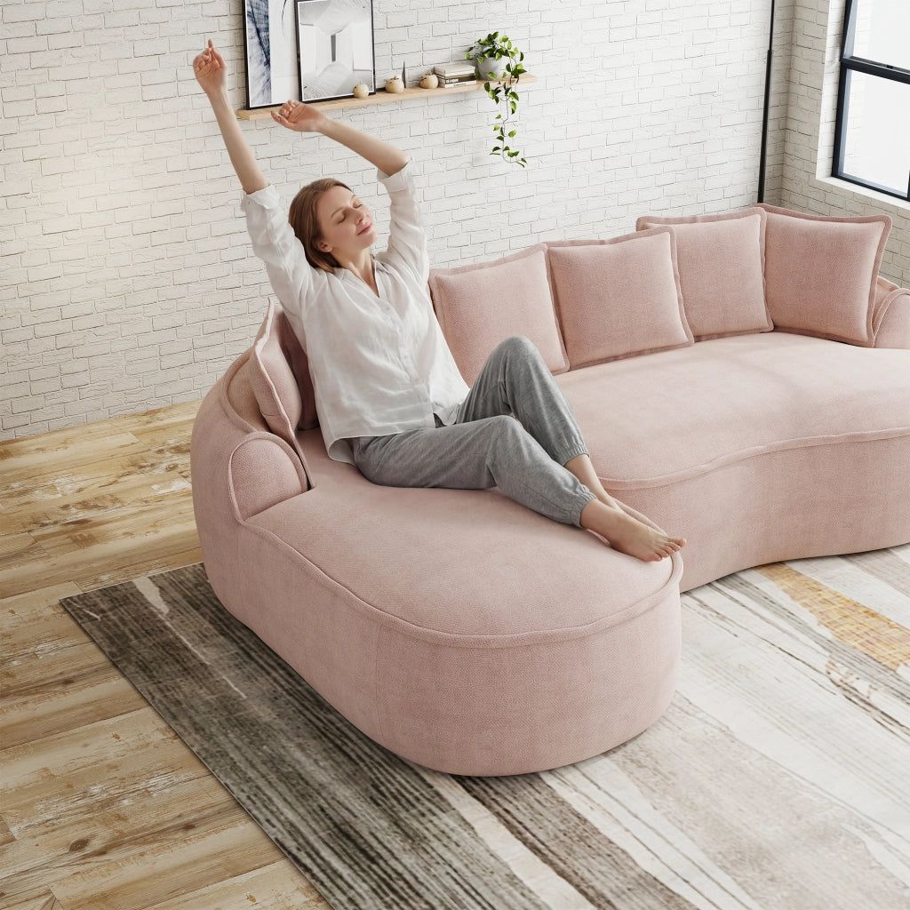 Divano modulare in ciniglia senza struttura con seduta profonda, chaise longue e braccioli larghi rosa 252 × 164 × 67 cm