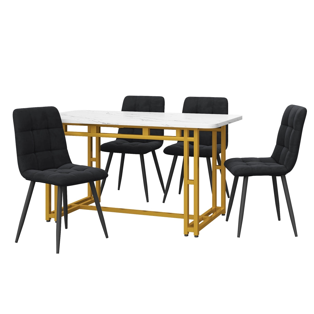 Tavolo da pranzo moderno con 4 sedie, piano in MDF e gambe in metallo, per cucina e soggiorno, nero, 120 × 70 cm