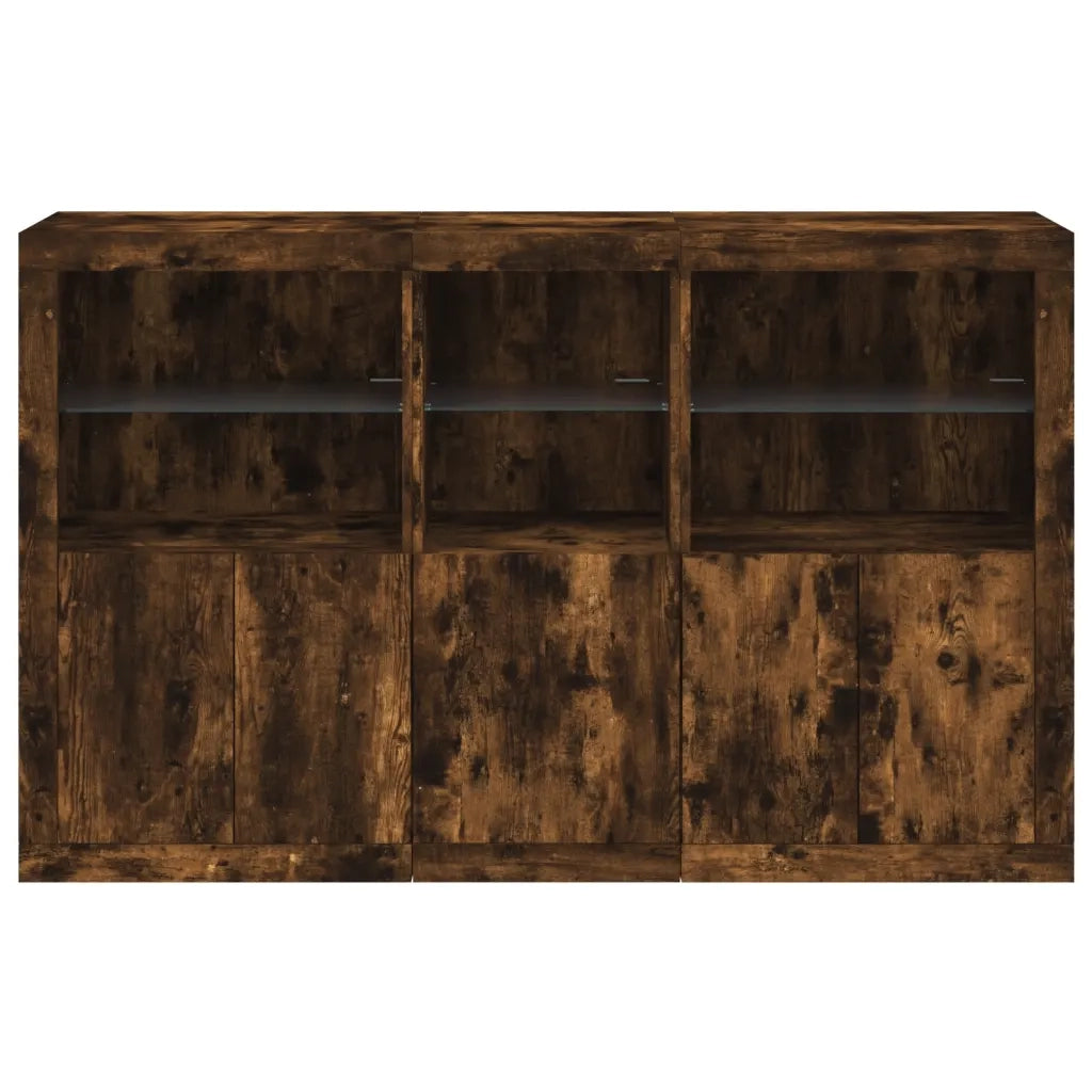 Credenza con Luci LED-Buffet-Armadio da cucina Rovere Fumo 162x37x100 cm 760993