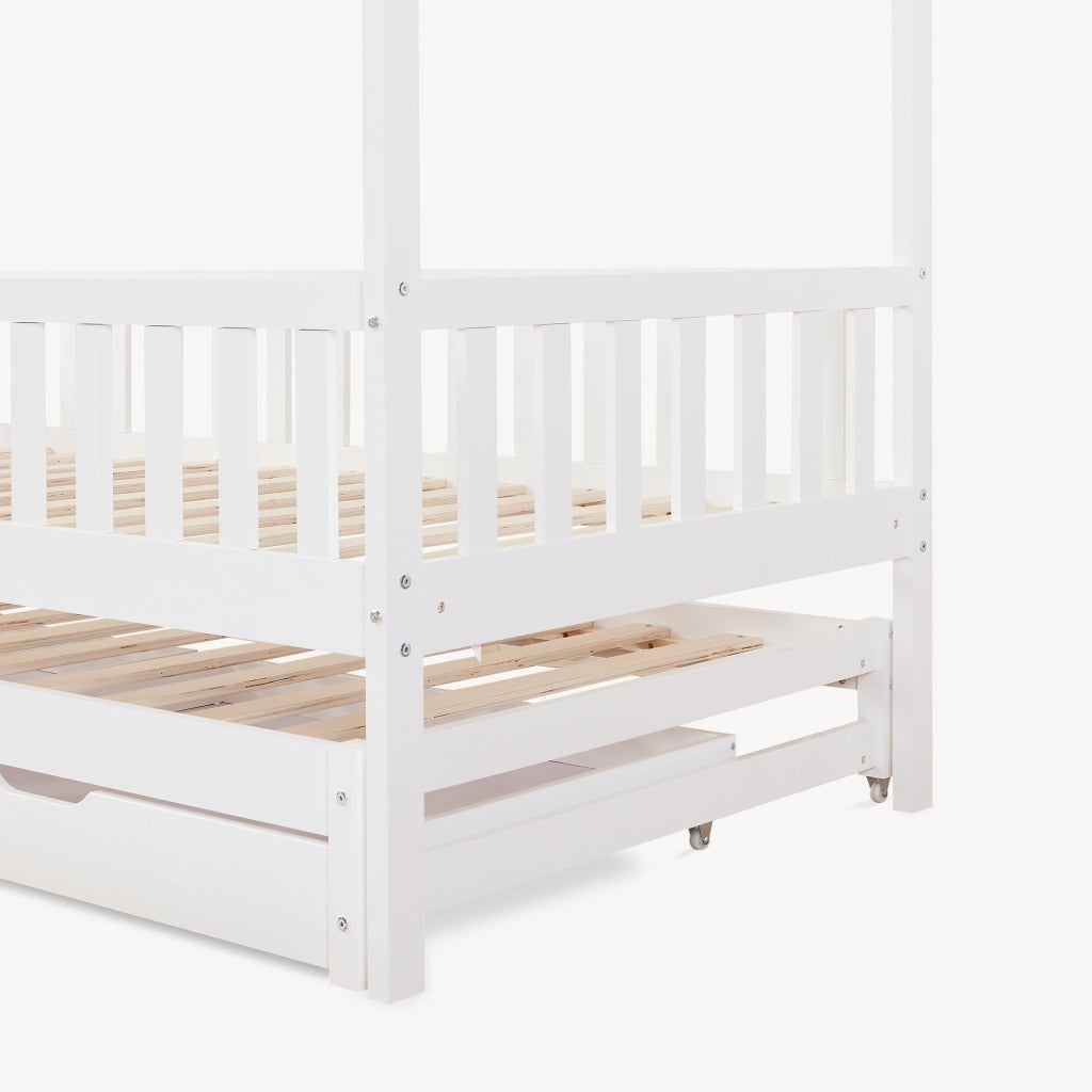 Letto a Casetta per Cameretta Aarghonmaa in Legno di Pino con Letto Estraibile e 2 Cassetti 90x200 cm - Bianco [en.casa]