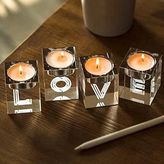 Tavoli da caffè in cristallo 3D, candele in vetro laser, contenitori per tazze in vetro K9 trasparente quadrato per tavolo, candeliere centrale, candelabro per casa