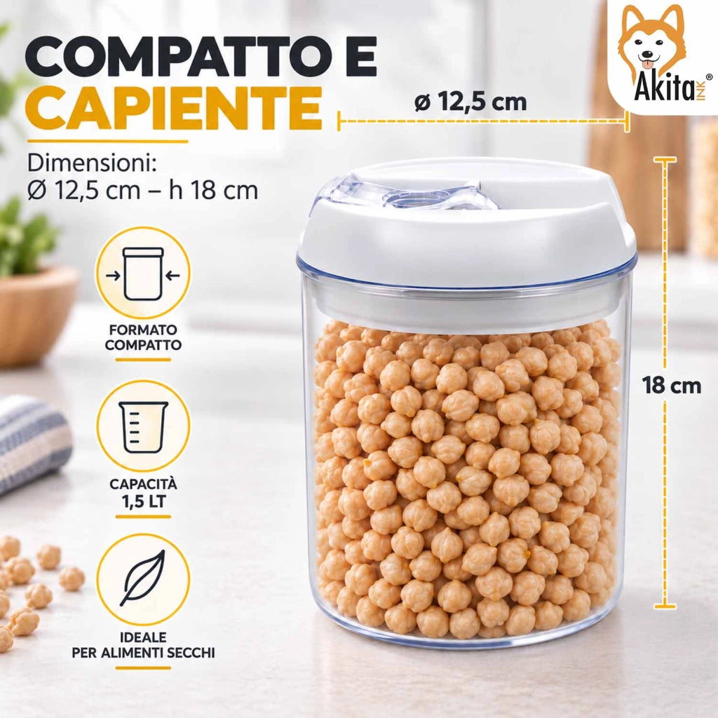 Akitaink Set 2 Contenitori Ermetici Rotondi 1,5 L in Plastica