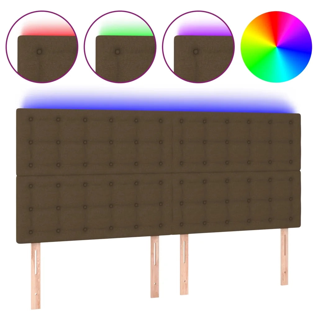 Testiera a LED-Testata con LED Marrone scuro 200x5x118/128cm in Tessuto 104890