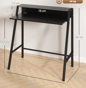 Scrivania per computer 84x45x85 cm in MDF nero con ripiano e passacavi