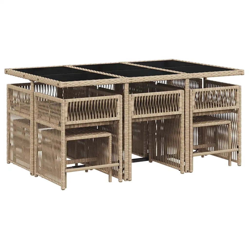 Set Pranzo da Giardino 11 pz con Cuscini Beige Misto Polyrattan