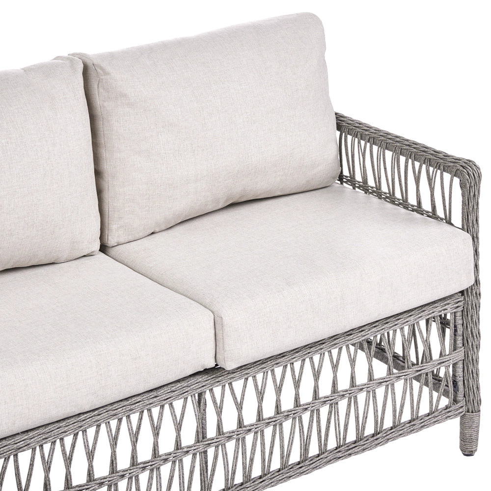 Divano da giardino angolare con pouf in rattan PE grigio a 3 posti divano da esterno in vimini intrecciato stile tradizionale