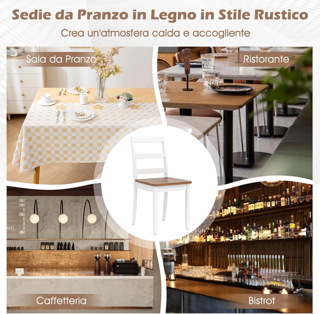 Set di 4 Sedie da Pranzo in Legno, Portata 180 kg, Sedia da Cucina in Stile Fattoria con Schienale Alto Curvo, Senza Braccioli per Sala da Pranzo, Cucina e Ristorante, 40 x 40 x 85 cm (4)