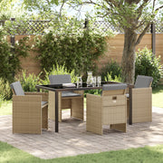 Set da Pranzo da Giardino con 5 Pezzi e Cuscini in Rattan Polietilene Beige