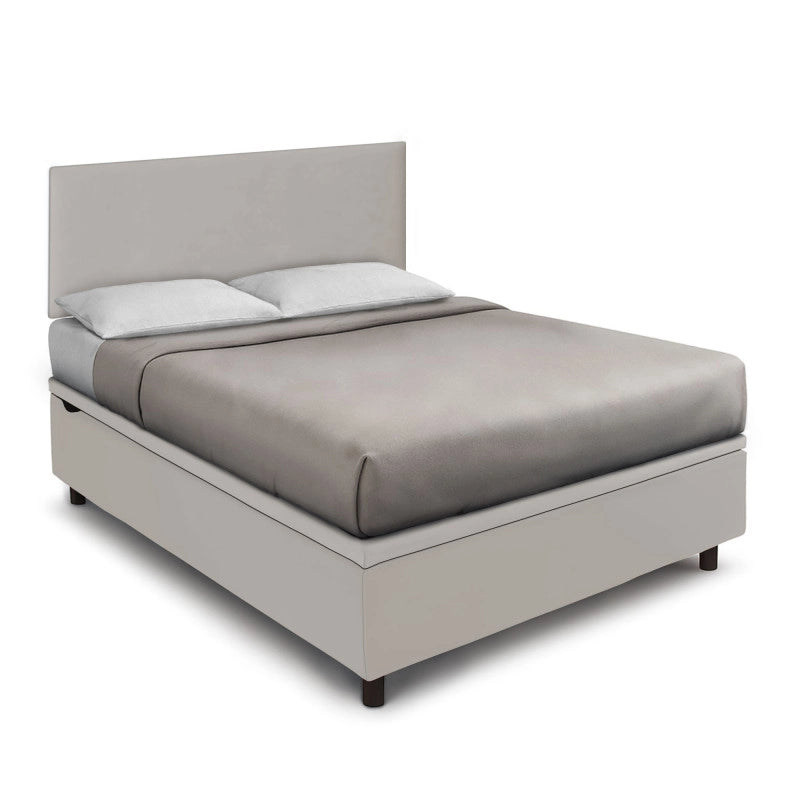 Letto imbottito Matrimoniale 180x190 cm Flat - Similpelle,Tortora,Contenitore