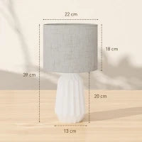 Lampada da Tavolo con Base in Ceramica e Paralume in Lino Stile Retrò 40W Bianco e Beige