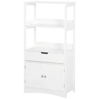 kleankin Mobile Bagno con Mensole, Armadietto e Cassetto, Mobiletto da Bagno Multiuso in Legno, Bianco,  60x33x122.5cm