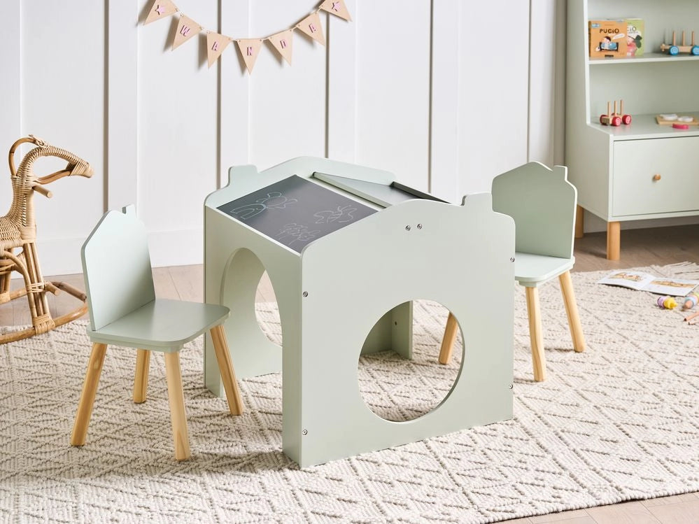 Set da tavolo con sedie a 2 posti per bambini verde chiaro lavagna in MDF legno di pino elegante camera per bambini nursery