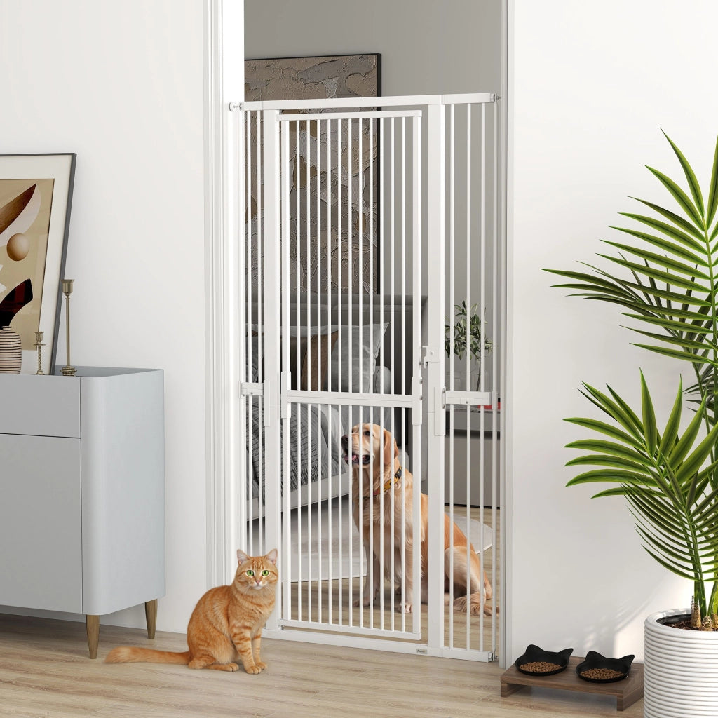 Cancello per Cani e Gatti Alto 180 cm Estensibile da 76-104 cm e Montaggio a Pressione Bianco