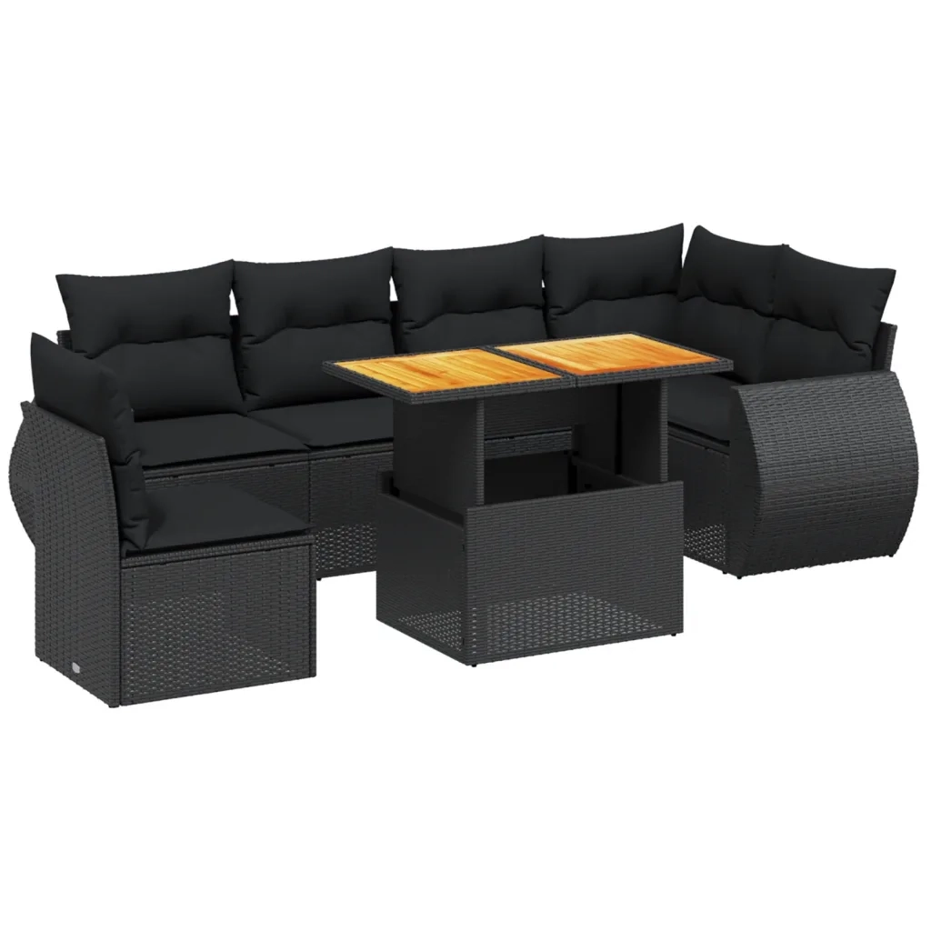 Set Divani da Giardino con Cuscini 7pz Nero Polyrattancod mxl 88723