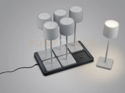 FERNANDEZ SET DI 6 LAMPADE DA ESTERNO CON VASSOIO RICARICA DA APPOGGIO A INDUZIONE GRIGIE CON REGOLAZIONE INTENSITA', TEMPERATURA DI COLORE H.38CM IP54 LED 1,5W 130lm, 2700+4000+6000K