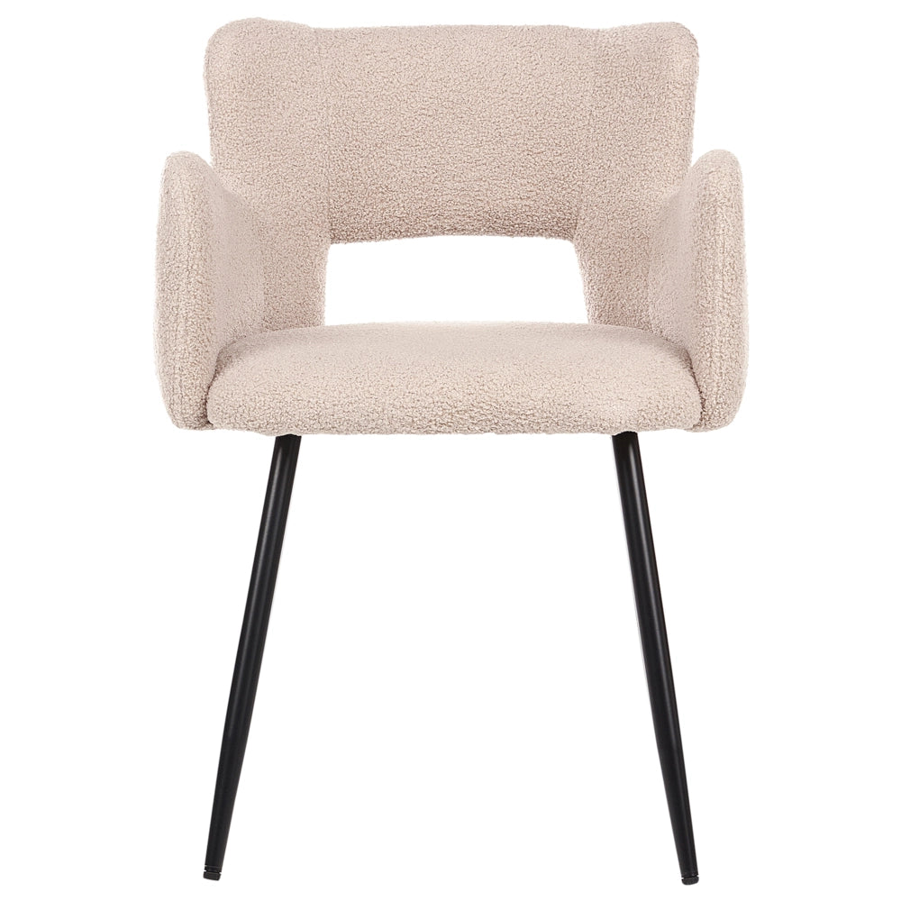 Set di 2 sedie Sedia da pranzo in bouclé beige con braccioli Schienale ritagliato Gambe in metallo nero
