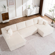 Divano panoramico a U modulare senza montaggio con 6 cuscini in velluto a coste bianco 332 × 156 × 88 cm