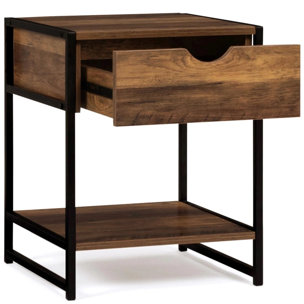 IDMarket - Set di 2 comodini HAWKINS, legno scuro, design industriale