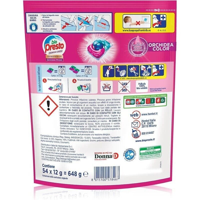 BIO PRESTO POWER CAPS COLOR DETERSIVO LAVATRICE PREDOSATO IN CAPSULE CONFEZIONE DA 54 LAVAGGI