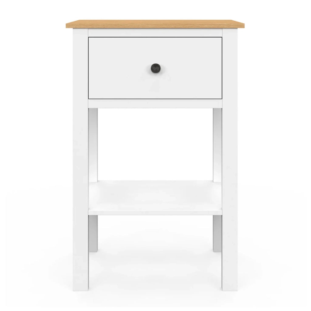 IDMarket - Set di 2 comodini ACHILLE con 1 cassetto e 1 ripiano bianco e piano in legno