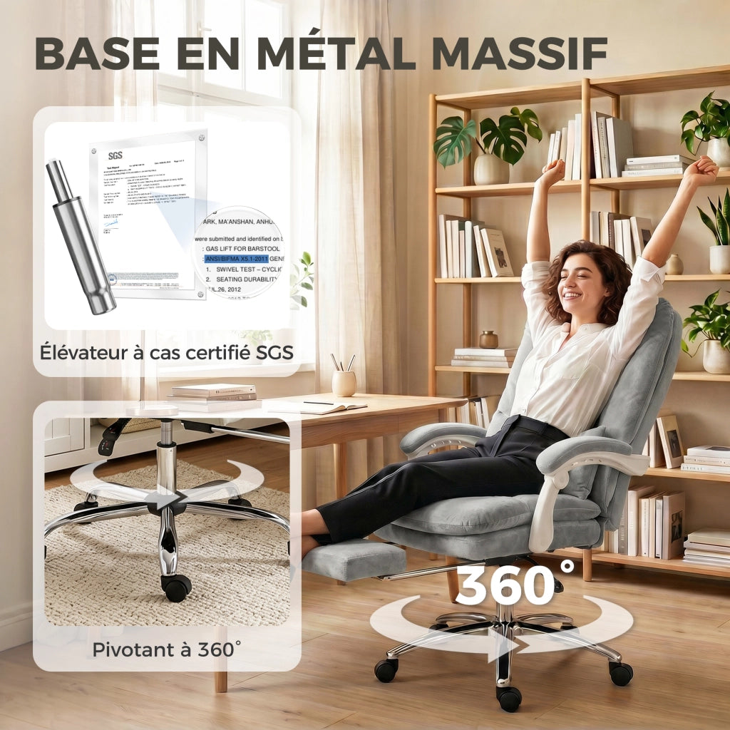 Poltrona da ufficio ergonomica reclinabile in velluto ¨C zephmum ¨C grigio chiaro