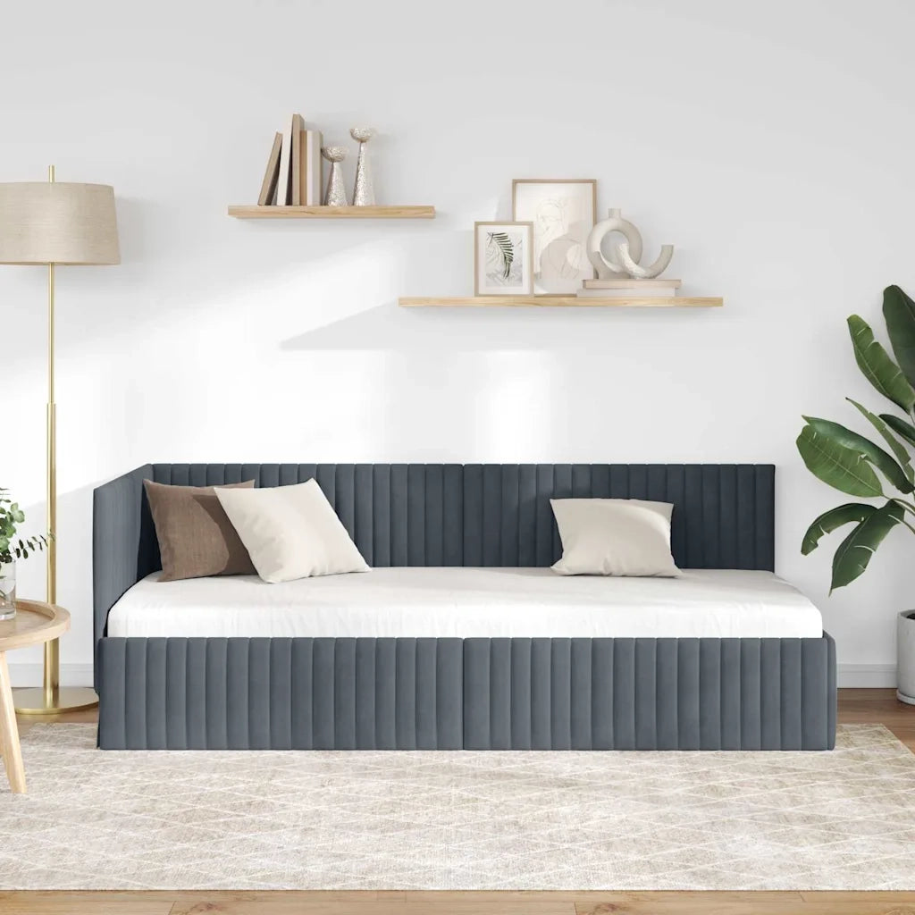Cornice del letto ad angolo Grigio scuro 80 cm x 200 cm Velluto
