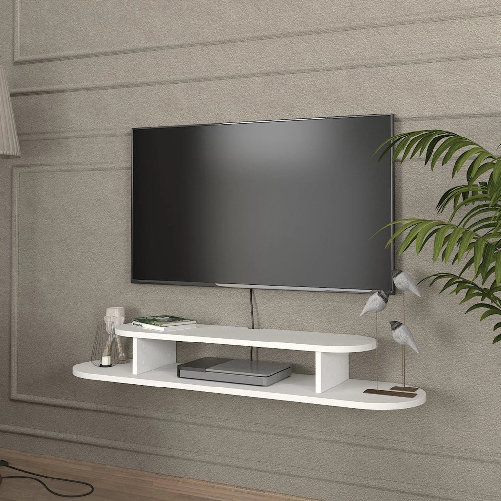 Mobile Porta TV Targema da Parete a Forma Ellittica 120 x 30 x 16 cm - Bianco [en.casa]