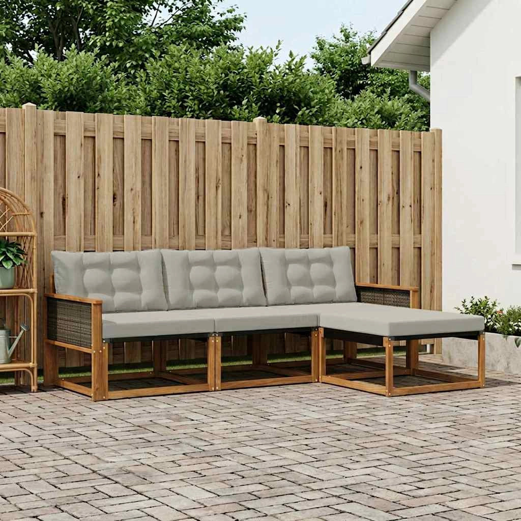 Set di divani da esterno 4 pz Naturale e Grigio Chiaro 3381339