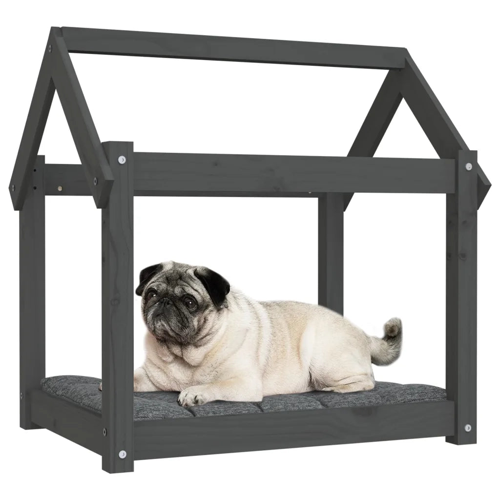 Cuccia per Cani Grigia 71x55x70 cm in Legno Massello di Pino 822204