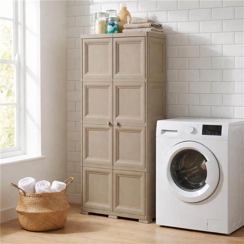 ARMADIO 2 ANTE TAUPE 79X43X164 CM CON 8 SCOMPARTI – MOBILE ALTO ORGANIZZAZIONE CASA PER INGRESSO, LAVANDERIA E ZONA GIORNO