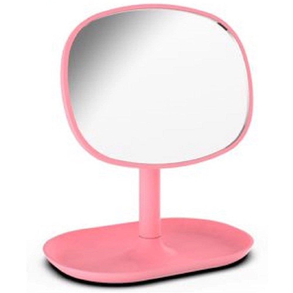 Trade Shop - Specchio Trucco Da Tavolo 19.5cm Arredo Bagno Casa Con Vassoio Makeup Rosa 69948 -
