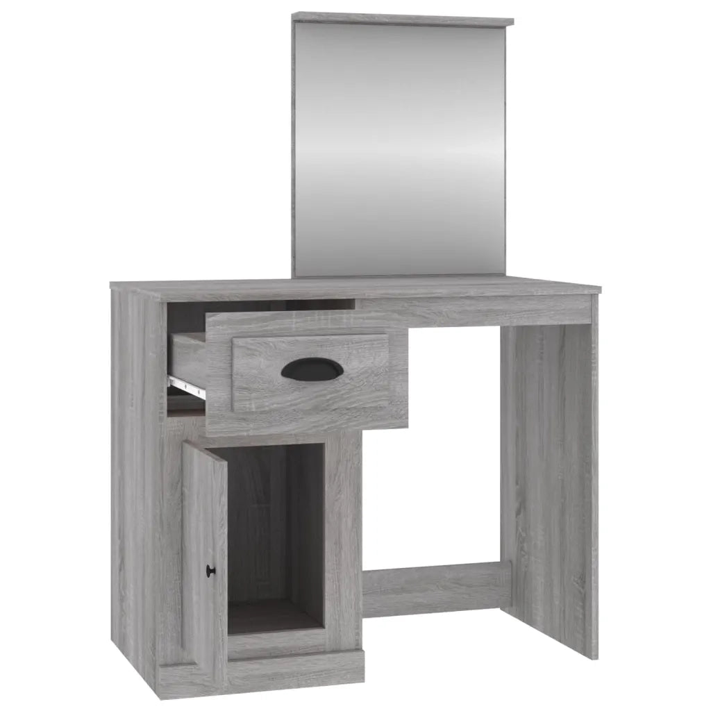 Toeletta | Tavolo da Trucco Specchio Grigio Sonoma 90x50x132,5cm Legno Multistrato