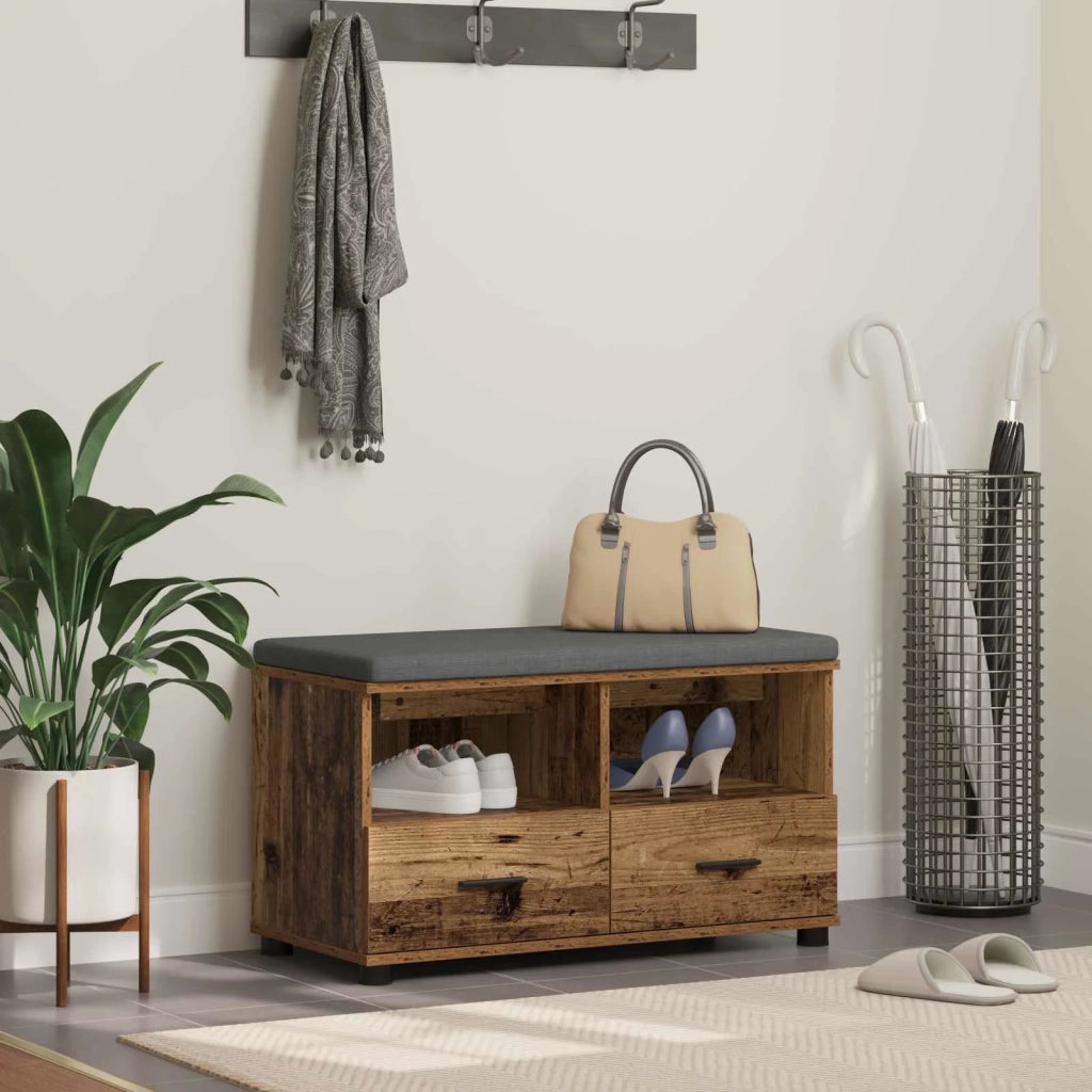 Panca per ingresso con cuscino Legno vecchio 80 x 38 x 46 cm 891462