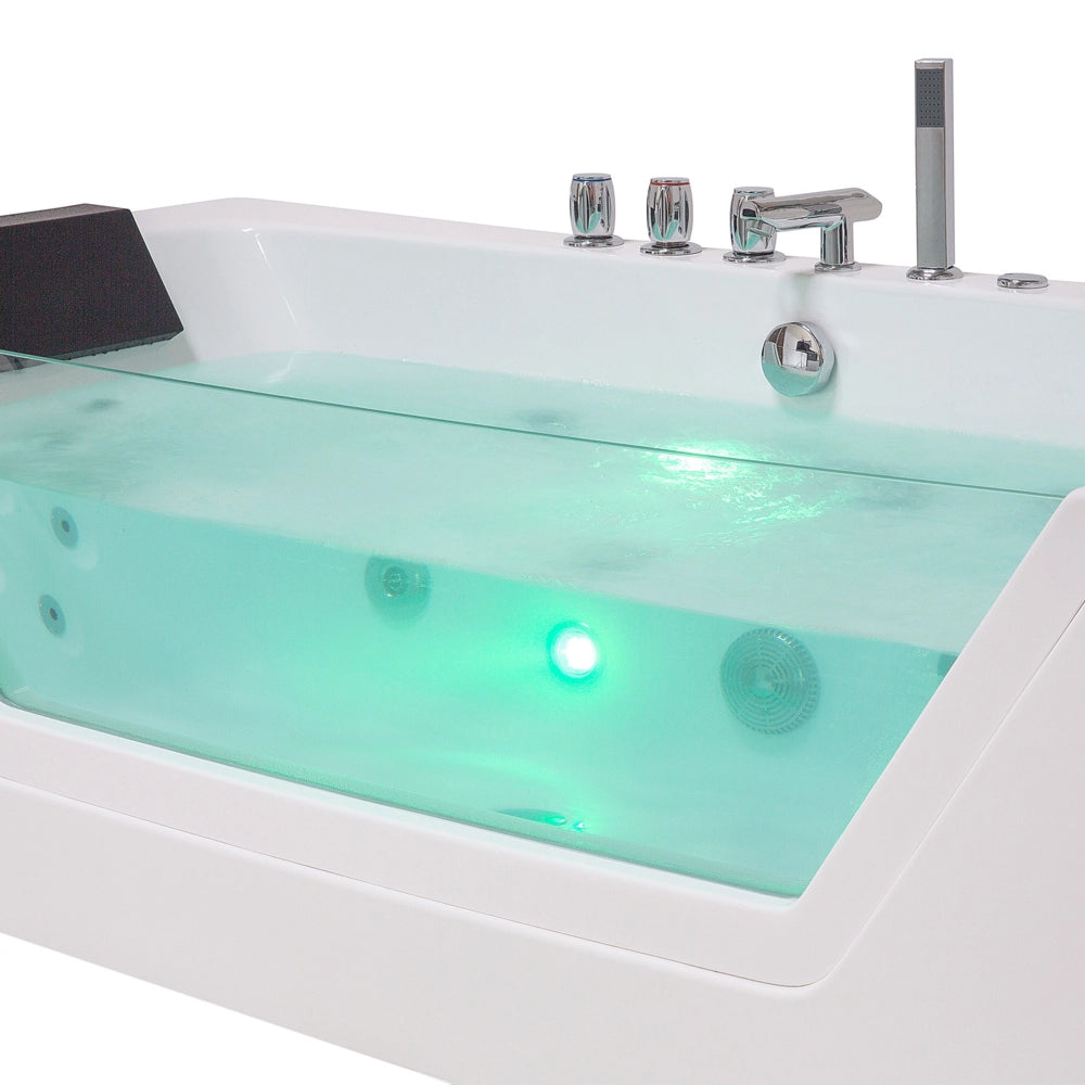 Punti Massaggio Bagno Bianco Argento con LED Sanitario Acrilico e Vetro Singolo 160 x 76 cm