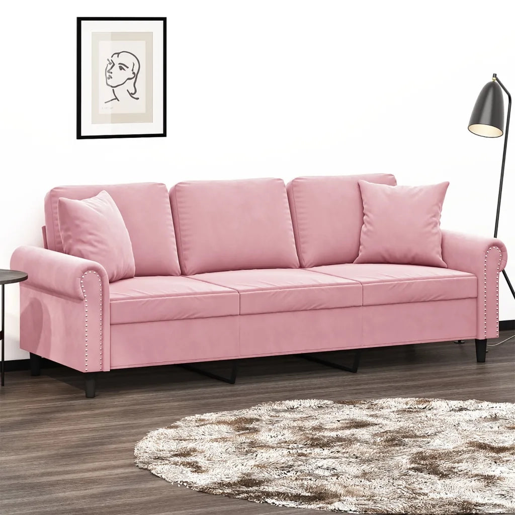 Divano a 3 Posti con Cuscini Rosa 180 cm in Velluto 3200958