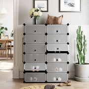 Sistema di appoggio per scarpe rettangolare in plastica con 12 contenitori - Maniglione a viti per assemblaggio - Appoggio per accessori per la guardaroba - 40 x 30 x 17 cm per contenitore - Cavo di supporto in acciaio nero