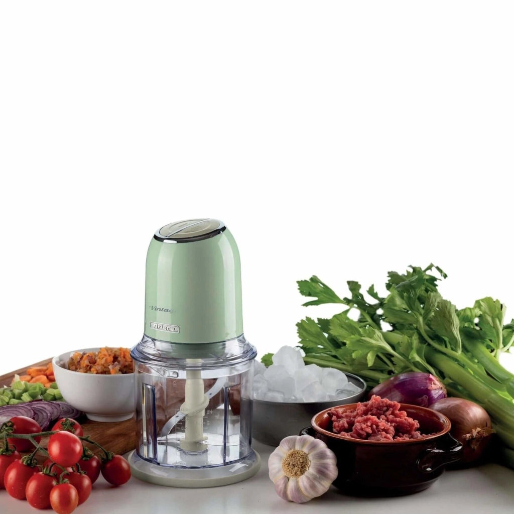 Ariete 438, Tritatutto Vintage, Chopper e Tritaghiaccio, 2 velocità, 4 lame in Acciaio Inox, Tazza graduata 600 ml, 400 W, Verde