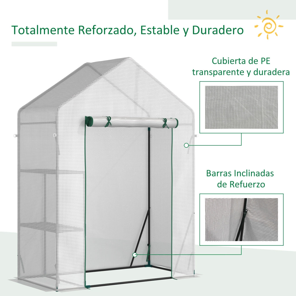 Serra da Esterno Piccola con Scaffali e Porta a Cerniera ¨C Zephmum ¨C Bianco 143x73x195 cm