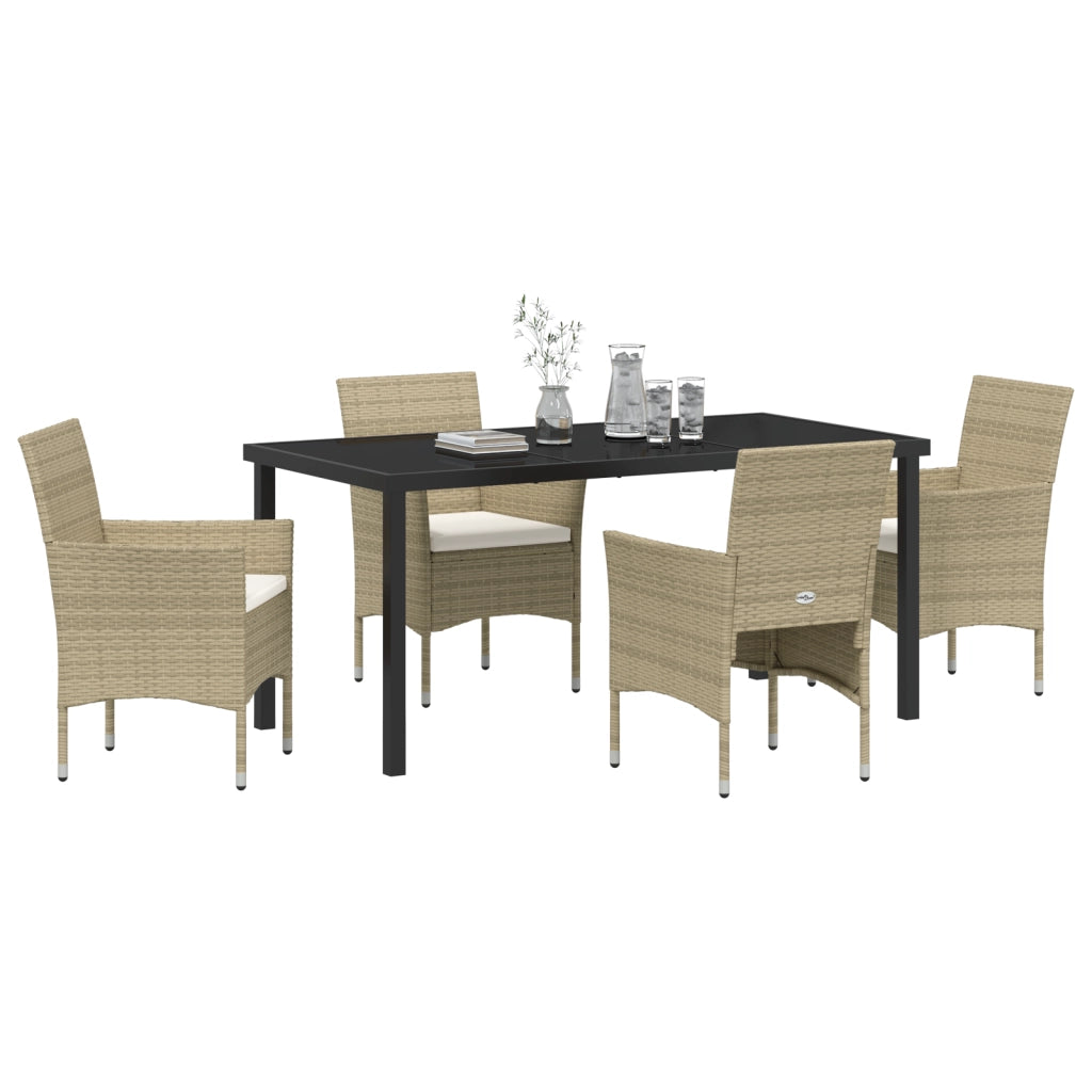 Set da Pranzo da Giardino 5 Pezzi Beigem Polyrattan