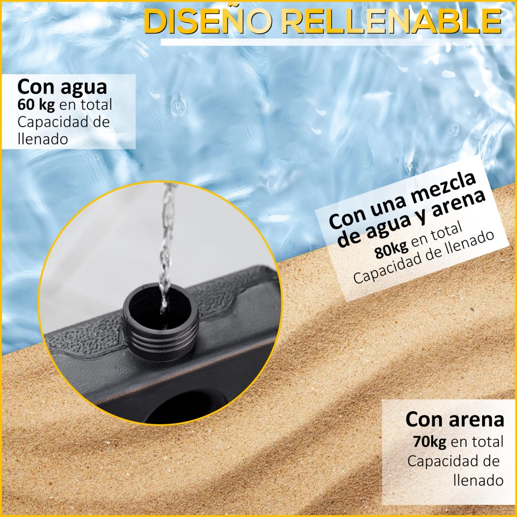 Set di 4 Pesi Rellenabili per Base di Ombrellone ¨C zephmum ¨C Nero