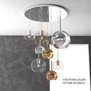 SOSP. OTTONE SAT. TONDA 8 LUCI VETRI (1 GRANDE CR+1 MEDIO AM+1 MEDIO TR +5 PICCOLO 1 X AM+TR+CR+RA+OR) 1155OS-S8 TMIX-MC