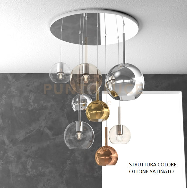 SOSP. OTTONE SAT. TONDA 8 LUCI VETRI (1 GRANDE CR+1 MEDIO AM+1 MEDIO TR +5 PICCOLO 1 X AM+TR+CR+RA+OR) 1155OS-S8 TMIX-MC