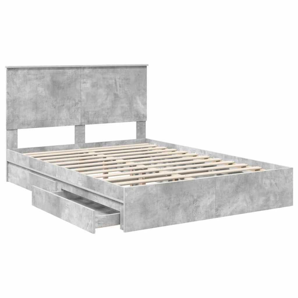 Letto con Contenitore con testiera Grigio cemento 135 x 190 cm