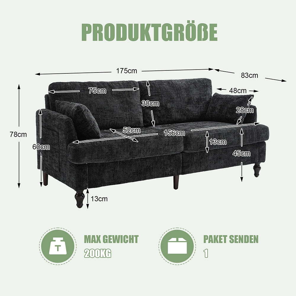 Divano moderno - Xylo - 2 posti in chenille con piedi legno, LED, USB e vano portaoggetti