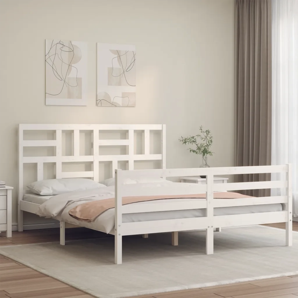 Giroletto con Testiera-Struttura Letto con testiera Bianco 160x200 cm Legno Massello 736043